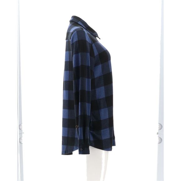 Denim & Co Buffalo Plaid Button Tunic Top Indigo A2964775 - Picture 6 of 7